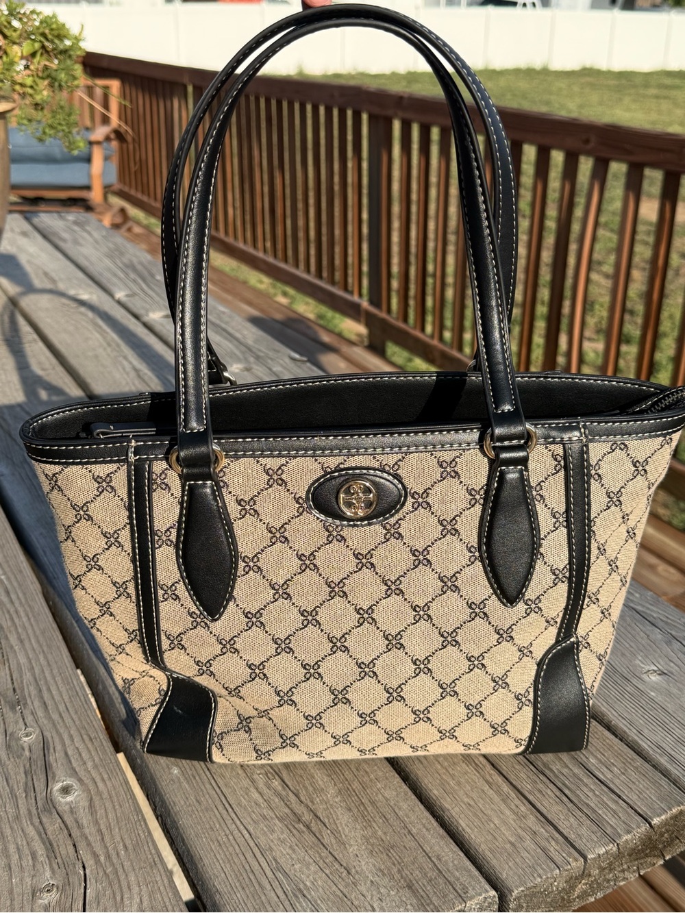Nine West Beige and Black Patterned Shoulder Tote